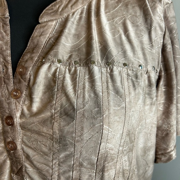 Shannon Ford New York Tan Ombre Silky Short Sleeve Peasant Tunic Top Women 1x - Picture 4 of 8